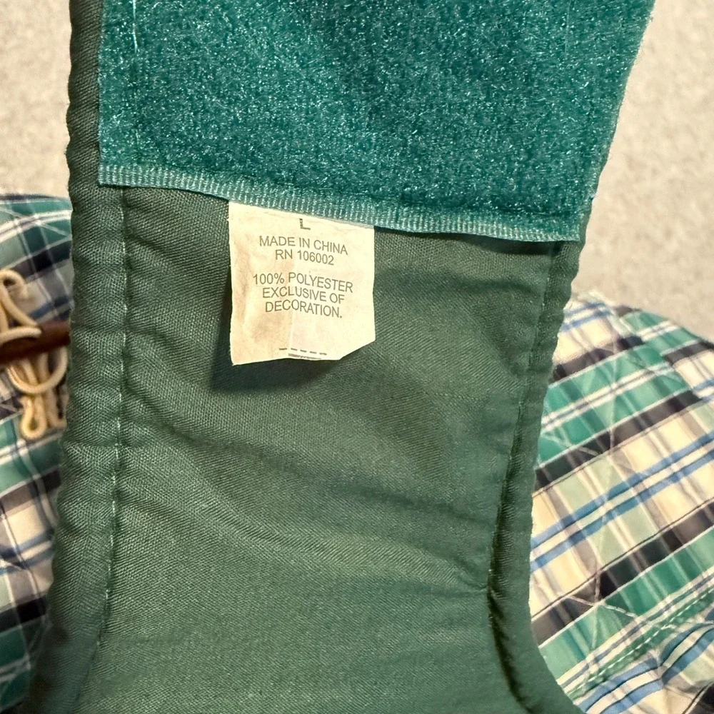 Telluride Clothing Co Green Plaid Quilted Dog Jacket Vest Coat Hooded Toggles L